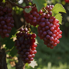 Ripe red grapes grow on the hill.