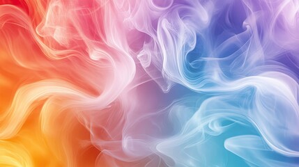 Obraz premium A combination of white and rainbow-colored smoke with gentle swirling motion, blending together in a fluid and elegant design.