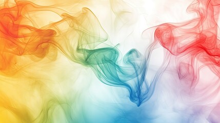 Obraz premium Soft white smoke blends with wisps of rainbow-colored swirls in red, blue, green, and yellow, forming a dreamy, ethereal background.