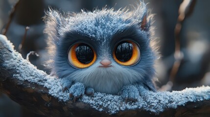 adorable and fantastical creature with fluffy fur big expressive eyes and quirky features evoking a sense of wonder and playfulness