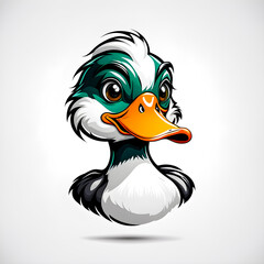 illustration of duck animal mascot head logo on white background.