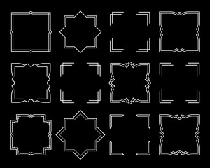 Set of 12 frames. The contour is double. Grunge style.