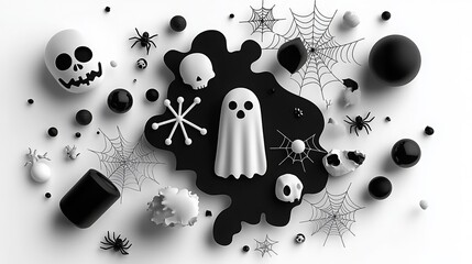 Halloween Decorations with Ghost  Skulls and Spiders