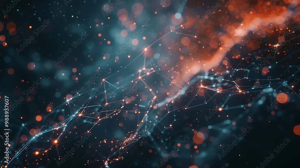Poster abstract artwork featuring a network of glowing points and lines, representing connections and infor