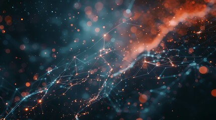 Abstract artwork with glowing points and lines for representing digital connections information flow network communication data exchange and futuristic technology concept.