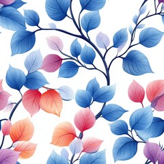 Colorful stylized leaves pattern on white isolated background.