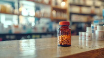 Angular shot showcasing a bottle of revital capsules against a blurred chemist background