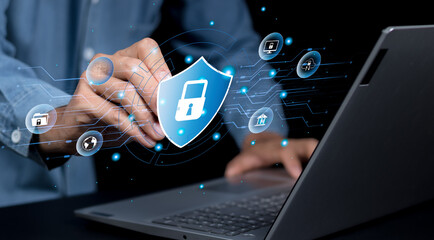 Businesspeople safeguard personal data with encryption technology, Global network security, Cybersecurity and data protection secure financial transactions online,Safeguarding data from cyber-attacks