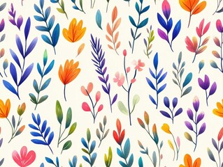 Colorful watercolor floral pattern on white background.