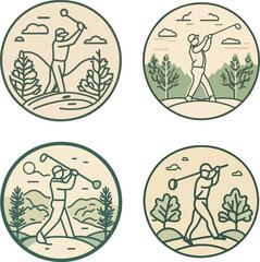 Golf icons with nature backgrounds