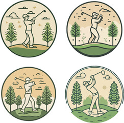 Golf icons with nature backgrounds