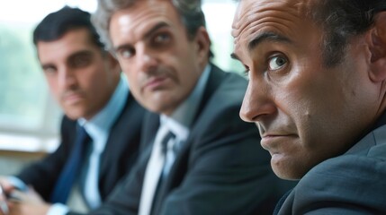 Detailed facial expressions in a corporate discussion, business professionals making executive decisions