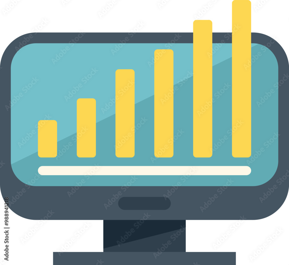 Poster computer monitor displaying a statistical graph showing positive growth
