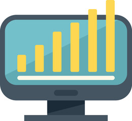 Computer monitor displaying a statistical graph showing positive growth