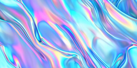 Iridescent abstract background with fluid holographic waves in pastel tones. Background image of switling pastel color reflect with liquid pattern and metallic reflection effect. Motion shot. AIG51.