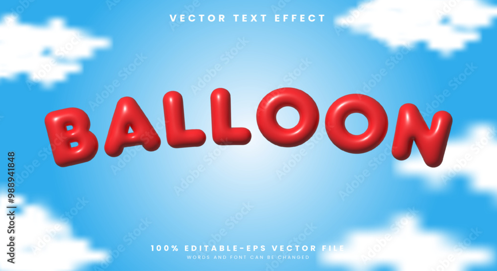 Poster balloon 3d inflated text effect template with sky background