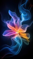 Fototapeta premium Abstract fractal design resembling a blooming flower, vibrant electric colors on a black background
