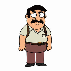 Serious cartoon man with suspenders