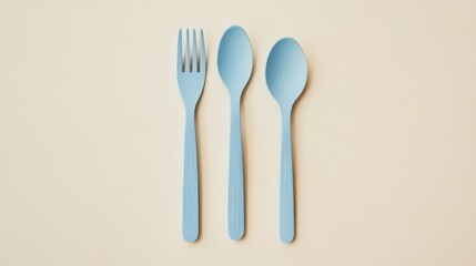 Charming Pastel Blue Bamboo Cutlery Set Including Fork, Spoon, and Knife