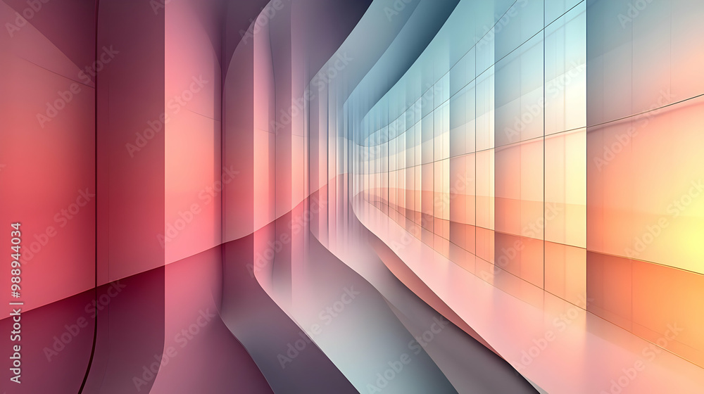 Aufkleber abstract curved wall with grid pattern and soft colors