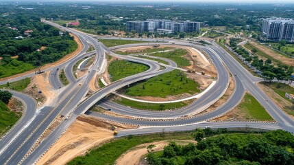 Aerial View of Modern Interchange and Urban Landscape