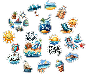 Travel Stickers Set Vacation Watercolor Stickers Tourism Adventure Travel Journal files Planner GoodNotes Stickers