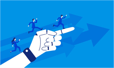 AIによるビジネス指示とチームの進捗を表すベクターイラスト