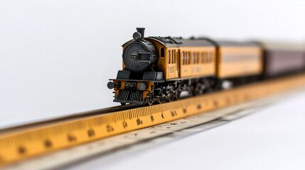 Obraz premium Ruler Railway Journey - Miniature Train on Giant Scale