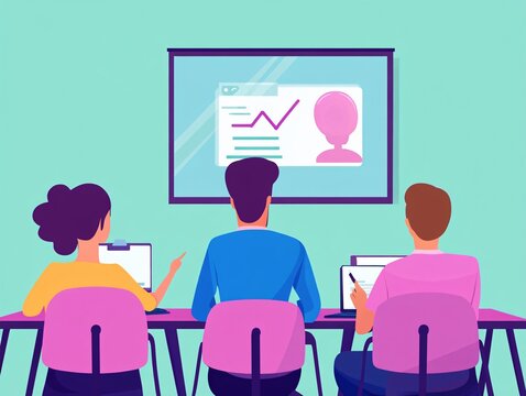 Team meeting with digital presentation display