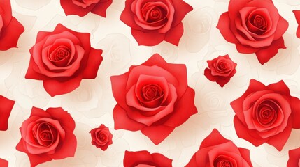 Elegant Minimalist Red Roses Vector Pattern on Light Background