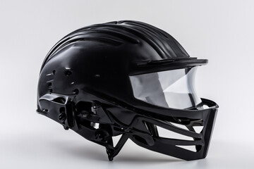 Naklejka premium Man with helmet in white and on white . safety protection concept. footballer sports helmet in white on a . a man sports a helmet in white on lifestyle a.