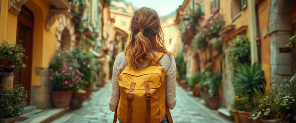 Woman with backpack exploring