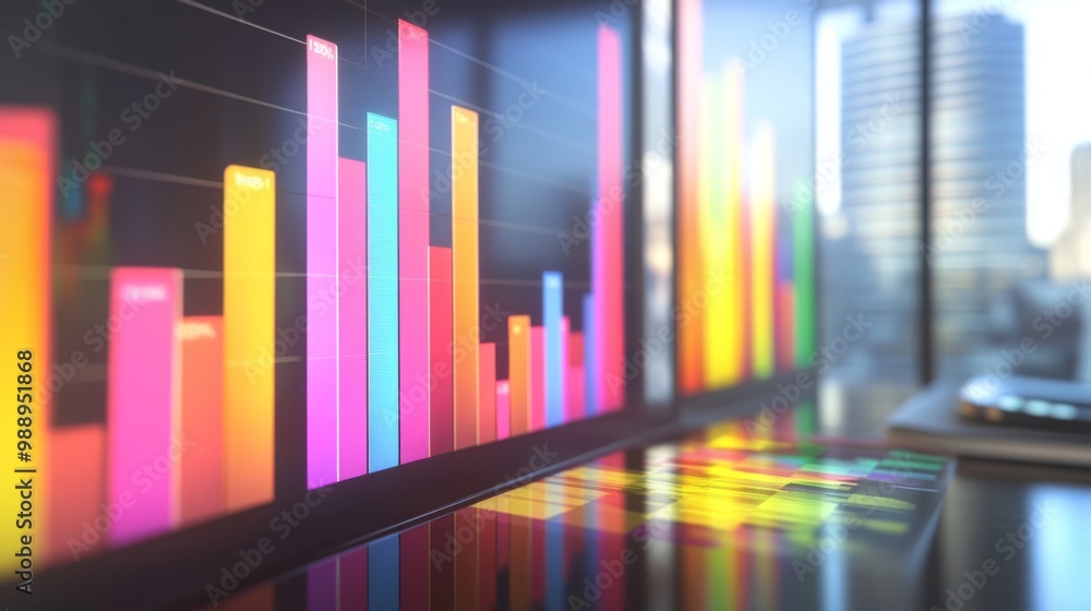 Leinwandbilder a colorful 3d bar chart displayed on a computer screen in a modern office, with a business professio
