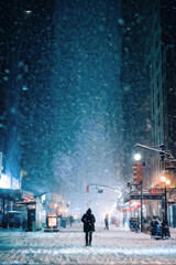 City in Snow: The Tranquility of a Winter Storm. Witness the calm and quiet that a snowstorm brings to urban life with this captivating video. generative AI