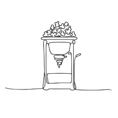 Popcorn maker. Icon. Vector drawing. One line art. A simple drawing of a continuous line of a kitchen electric appliance. 