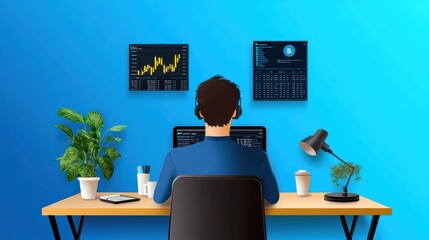 Person Working at Desk with Data Charts and Plants