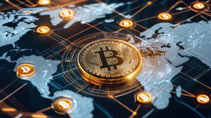 Digital Bitcoin Currency on Global Financial Map