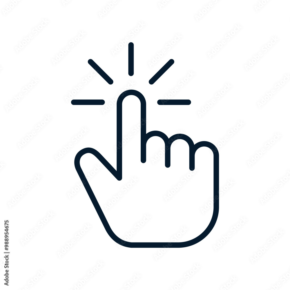Poster finger click, pointer. vector linear icon isolated on white background.