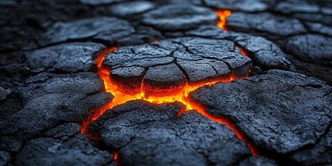 Molten Lava Erupts Through Cracked Earth, A Glimpse into the Earth's Fiery Core