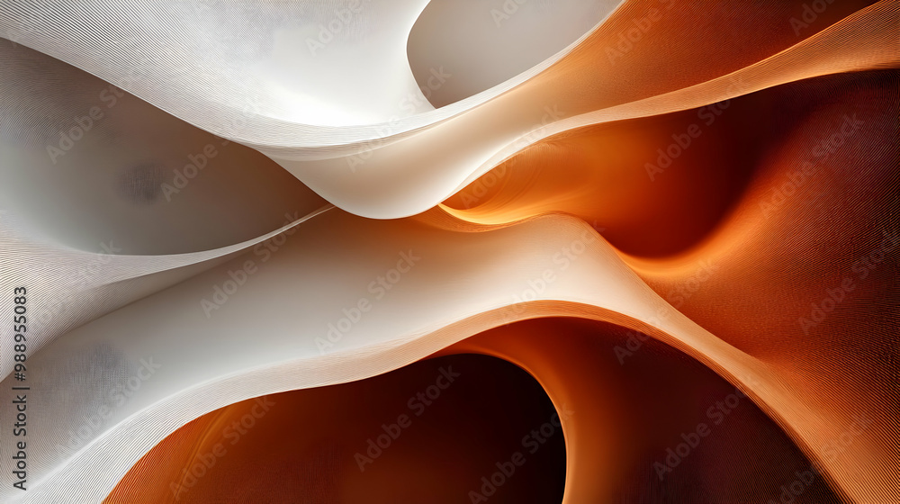 Poster abstract orange and white flowing shapes - a dynamic visual experience