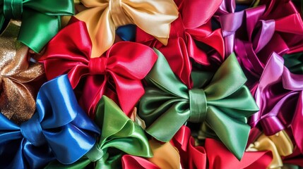 Colorful Satin Ribbons in Various Bow Styles