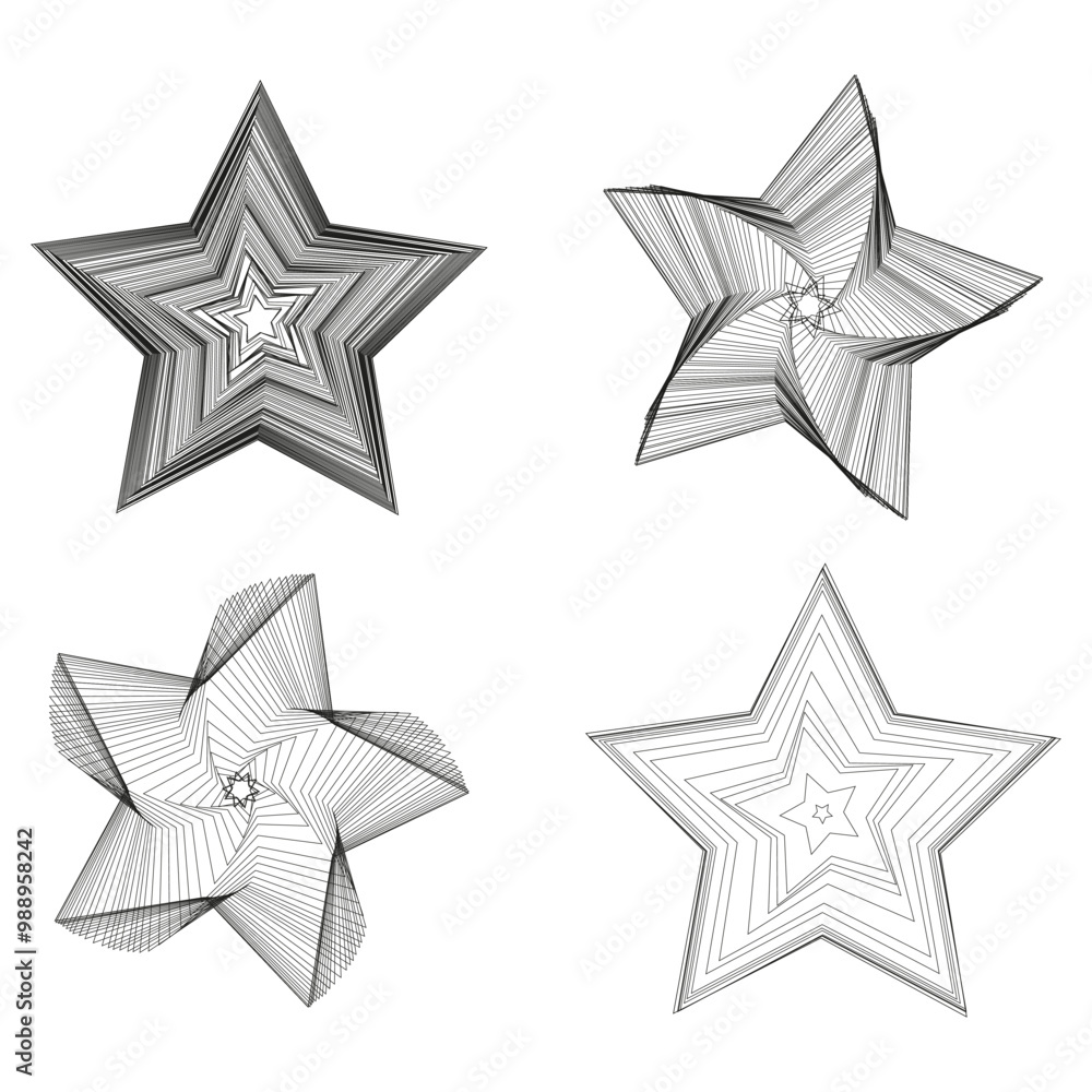 Poster geometric star shapes. abstract linear design. twisted star patterns. vector outline icons.