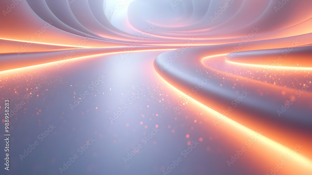 Poster abstract 3d background with glowing lines and glittering particles