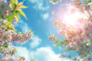 Fototapeta premium Spiring nature with blurred background with blue sky