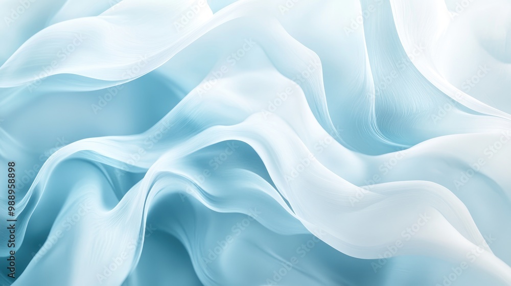 Poster dynamic white and light blue abstract gradient with fluid wave patterns, ideal for eco-friendly proj