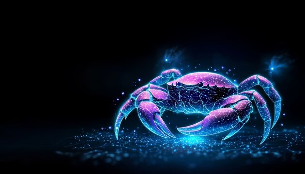 Cancer Constellation, A stunning zodiac representation featuring a golden crab with star details, shining brightly in the cosmic night sky.