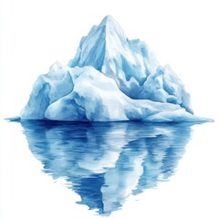 Fototapeta premium Iceberg floating in calm water, vibrant blue and white tones, isolated background.