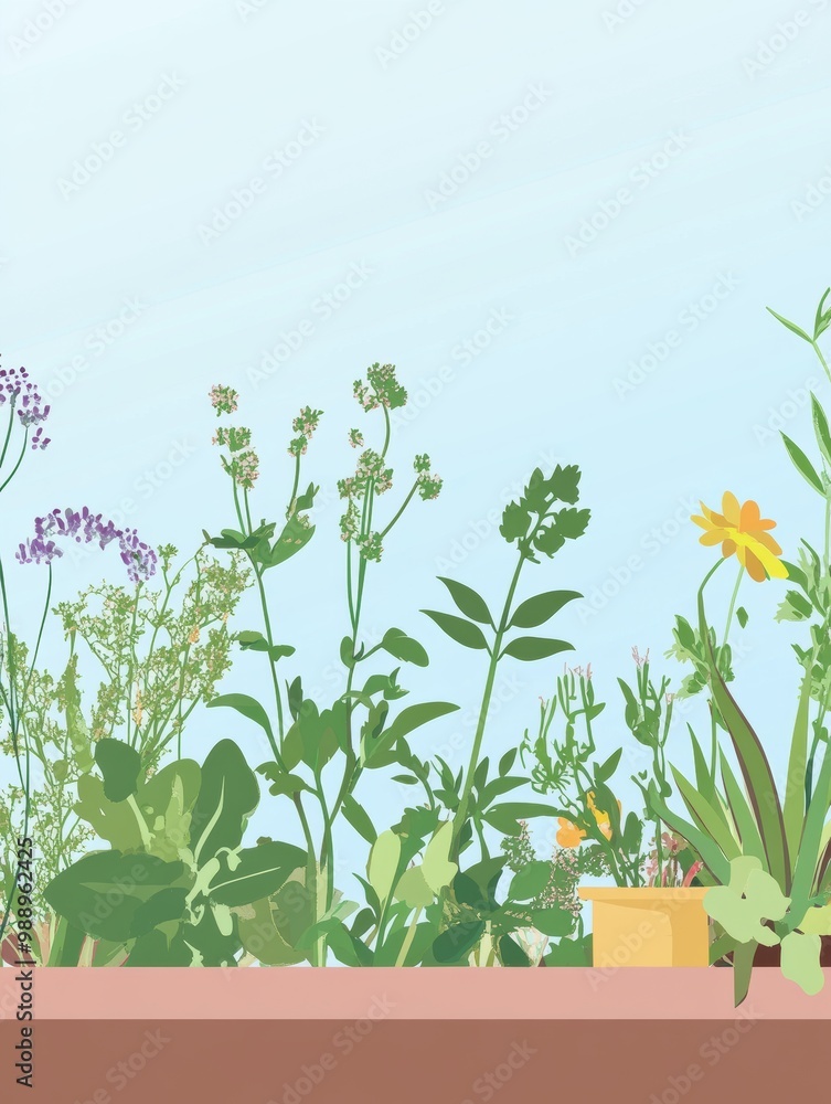 Canvas Prints Vibrant Garden Herbs in Colorful Illustration