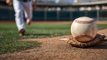 Action shot of baseball in motion on pitcher’s mound with blurred players in background