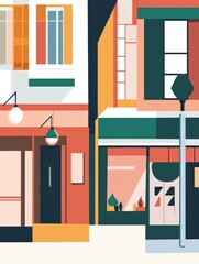 Colorful Urban Shops in a Modern Illustrative Style